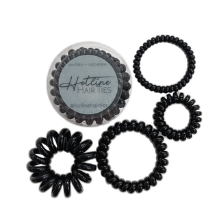 Black hair coil ties with matching travel pouch; includes three coil styles.