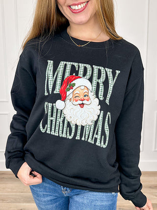 Santa Says Cotton Blend Long Sleeve Black Avery Mae Graphic Crewneck Sweatshirt (Gildan) | Avery Mae Boutique
