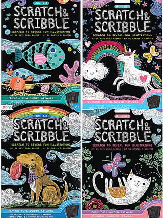 Scratch & Scribble mini kit box with animal guide art and scratch pad inside