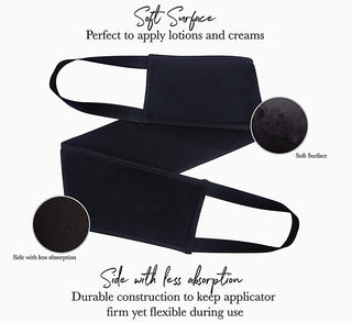 Black self tanner back applicator with soft surface and two hand straps