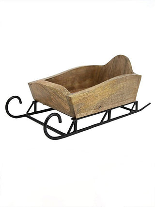 Wood decorative sleigh with curved runners and open top basket
