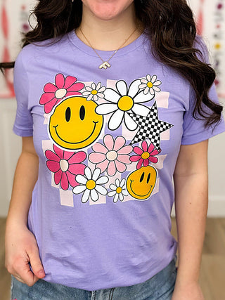 Smiles in Bloom Cotton Short Sleeve Purple Avery Mae Graphic Tee Shirt (Bella+Canvas) | Avery Mae Boutique