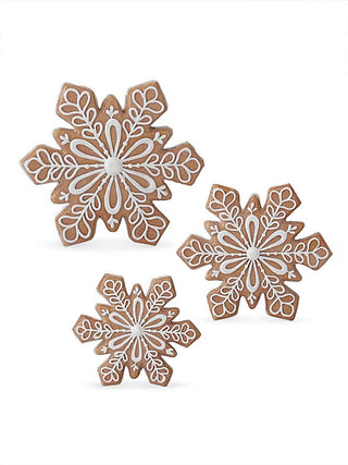 Snow Sweet polyresin snowflake decor set of three, brown and white
