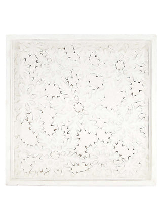 White wood snowflake crystal sign with embossed winter pattern, square wall decor