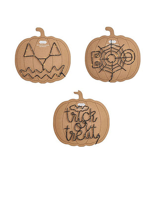 Metal light-up pumpkin decoration with jack-o-lantern, web pattern, and "Trick or Treat" text