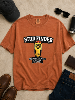 Stud Finder Cotton Short Sleeve Rust Avery Mae Graphic Tee Shirt (Comfort Colors)