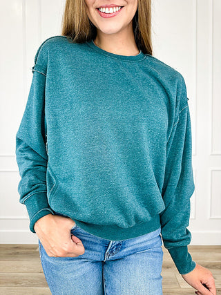 Teal cotton-blend crewneck sweatshirt with long sleeves
