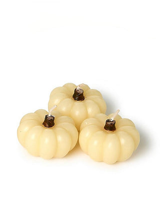 Pumpkin-shaped candle set of 3, cream candles with wicks