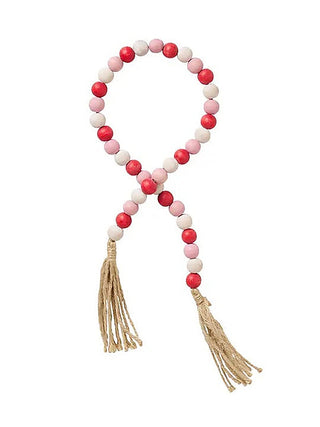 Red beaded wood garland with dangling tassels