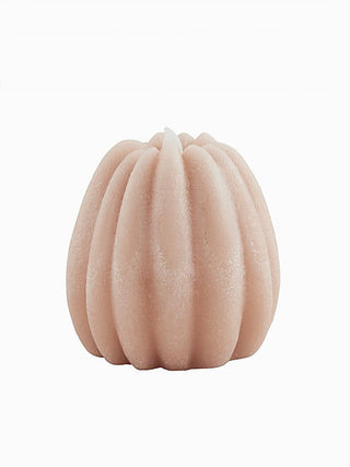 LED pumpkin candle, oat beige with vertical ribbed texture and white wick