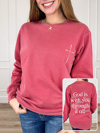 Through it All Cotton Blend Long Sleeve Brick Avery Mae Graphic Crewneck Sweatshirt (Comfort Colors) | Avery Mae Boutique