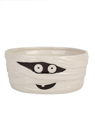 White ceramic treat bowl with owl face print