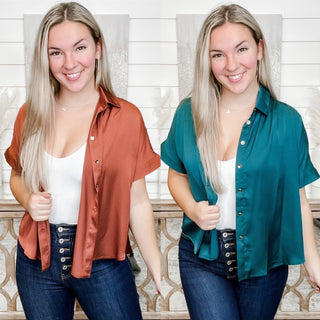 Ask Yourself Satin Button Up Top - 2 colors!