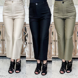 Work Mode High Rise Rayon Blend Cropped Wide Leg Flare Bottoms - 3 colors!