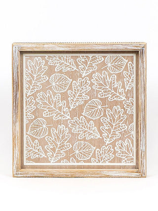 Reversible wood decor frame with white leaf pattern on light background