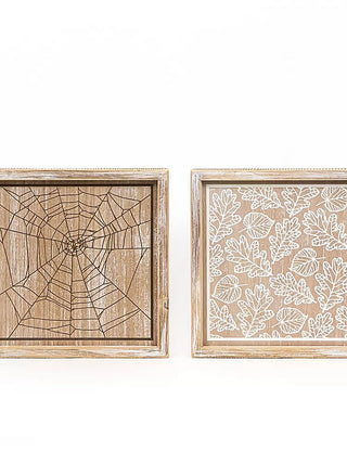 Reversible wood decor frame showing web pattern and leaf pattern