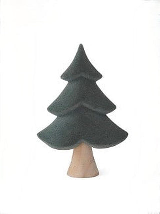 Dark green velvet tree decor with tiered silhouette and tan cone base