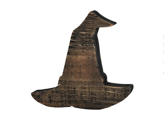 Wooden witch shelf sitter, dark stained wood cutout silhouette