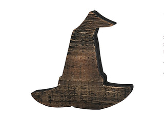 Wood witch hat shelf sitter with textured dark brown finish