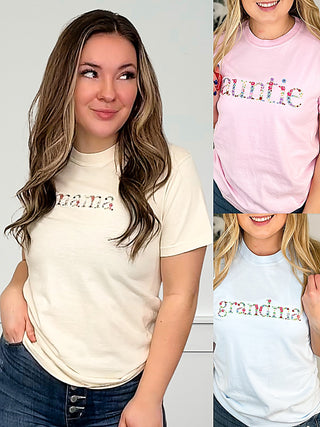 Women's cotton short-sleeve graphic tee shirt, cream and light blue views
