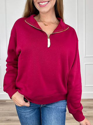 Zenana Basic Cotton Blend Long Sleeve Quarter Zip Pullover Sweatshirt - Multiple Colors (view 2) | Avery Mae Boutique